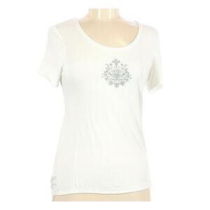 Green Tea Rhinestone Chest Print Ivory T-Shirt Womens Size Medium